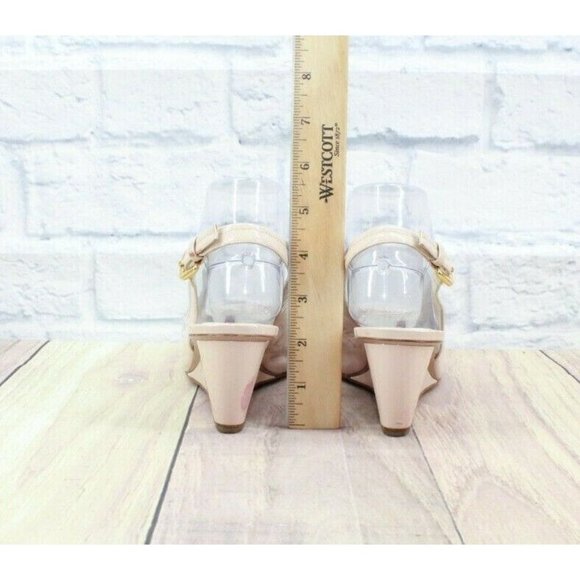 PRADA Nude Bow Leather Slingback Peep Toe Wedge Sandals Size EU 38 US 8 - Picture 6 of 12